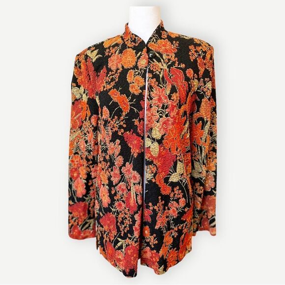 Coldwater Creek Floral Abstract Print Long Sleeve Blouse. Shoulder Pads. Small. - Picture 1 of 10